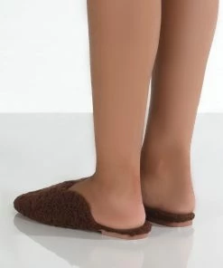 Public Desire UK Ciao Chocolate Teddy Slip On Slippers