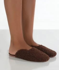 Public Desire UK Ciao Chocolate Teddy Slip On Slippers