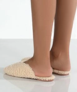 Public Desire UK Ciao Natural Teddy Slip On Slippers