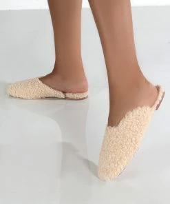 Public Desire UK Ciao Natural Teddy Slip On Slippers