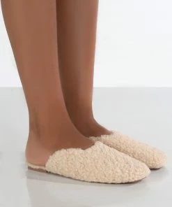 Public Desire UK Ciao Natural Teddy Slip On Slippers