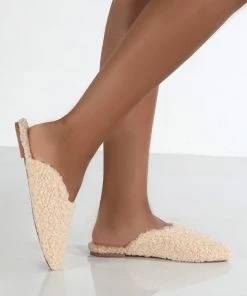 Public Desire UK Ciao Natural Teddy Slip On Slippers