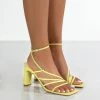 Public Desire UK Clemmy Yellow PU Strappy Square Toe Heels