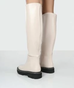 Public Desire UK Long Boots Dana Bone Pu Knee High Boots