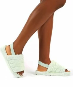 Public Desire UK FLATS Dreamtime Mint Fluffy Strap Back Slippers 7 Public Desire UK FLATS Dreamtime Mint Fluffy Strap Back Slippers