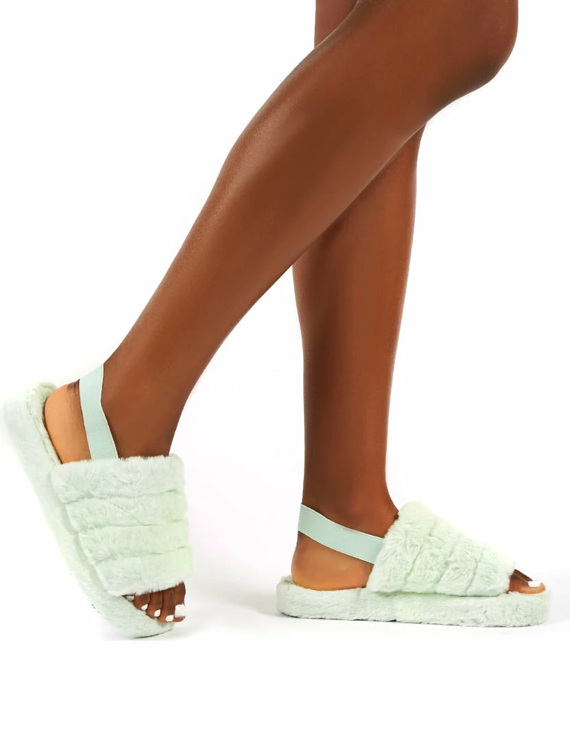 Public Desire UK FLATS Dreamtime Mint Fluffy Strap Back Slippers 4 Public Desire UK FLATS Dreamtime Mint Fluffy Strap Back Slippers