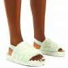Public Desire UK FLATS Dreamtime Mint Fluffy Strap Back Slippers