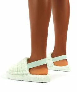 Public Desire UK FLATS Dreamtime Mint Fluffy Strap Back Slippers 6 Public Desire UK FLATS Dreamtime Mint Fluffy Strap Back Slippers