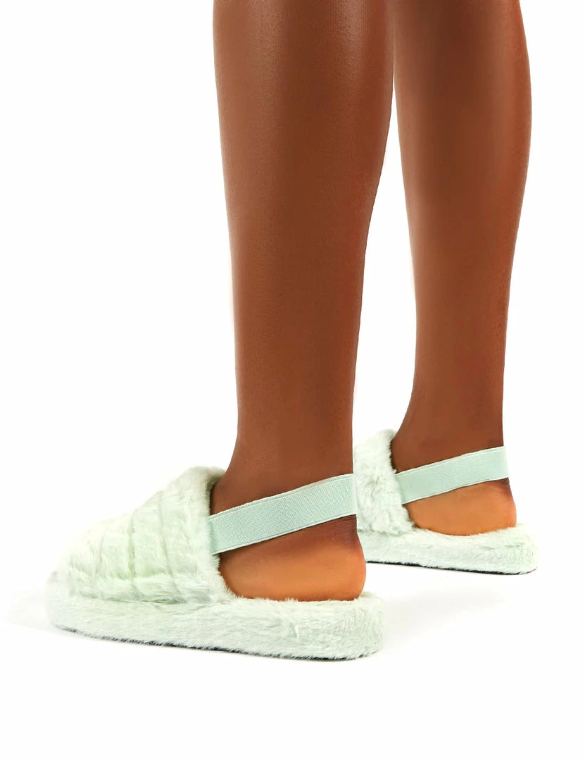 Public Desire UK FLATS Dreamtime Mint Fluffy Strap Back Slippers 3 Public Desire UK FLATS Dreamtime Mint Fluffy Strap Back Slippers