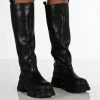 Public Desire UK Genius Black Knee High Chunky Sole Boots
