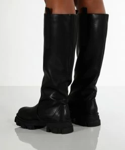 Public Desire UK Genius Black Knee High Chunky Sole Boots