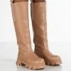 Public Desire UK Genius Tan Knee High Chunky Sole Boots