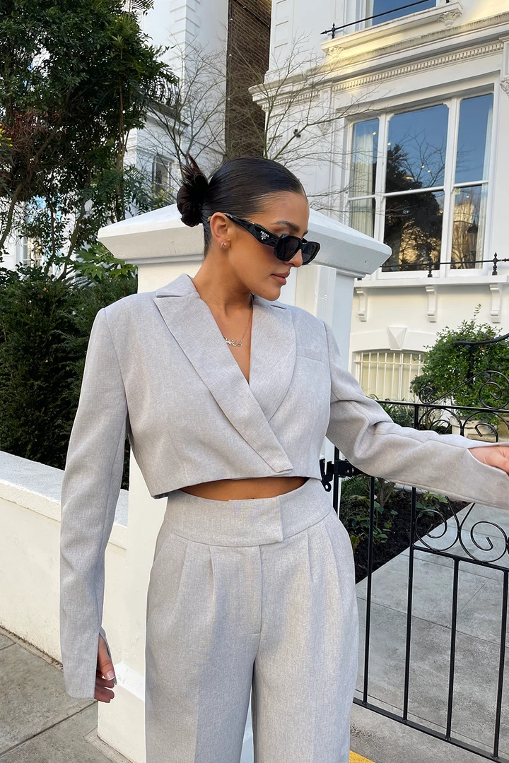 Public Desire UK KAIIA CLOTHING Tailored Boxy Cropped Blazer Grey 1 Public Desire UK KAIIA CLOTHING Tailored Boxy Cropped Blazer Grey