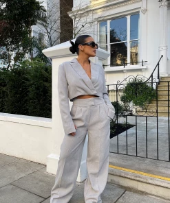 Public Desire UK KAIIA CLOTHING Tailored Wide Leg Trouser Grey