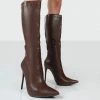 Public Desire UK Horizon Choc PU Knee High Boots