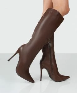 Public Desire UK Horizon Choc PU Knee High Boots
