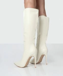Public Desire UK Horizon Ecru PU Knee High Boots
