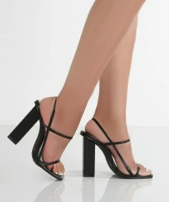 Public Desire UK Halley Black PU Strappy Block Heels
