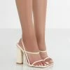 Public Desire UK Halley Off White PU Strappy Block Heels