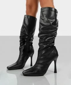 Public Desire UK Iris Black Pointed Toe Stiletto Heel Knee High Boots NEW IN