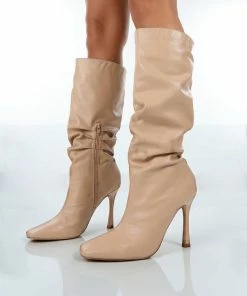 Public Desire UK NEW IN Iris Nude Pointed Toe Stiletto Knee High Boots 6 Public Desire UK NEW IN Iris Nude Pointed Toe Stiletto Knee High Boots