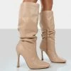 Public Desire UK NEW IN Iris Nude Pointed Toe Stiletto Knee High Boots