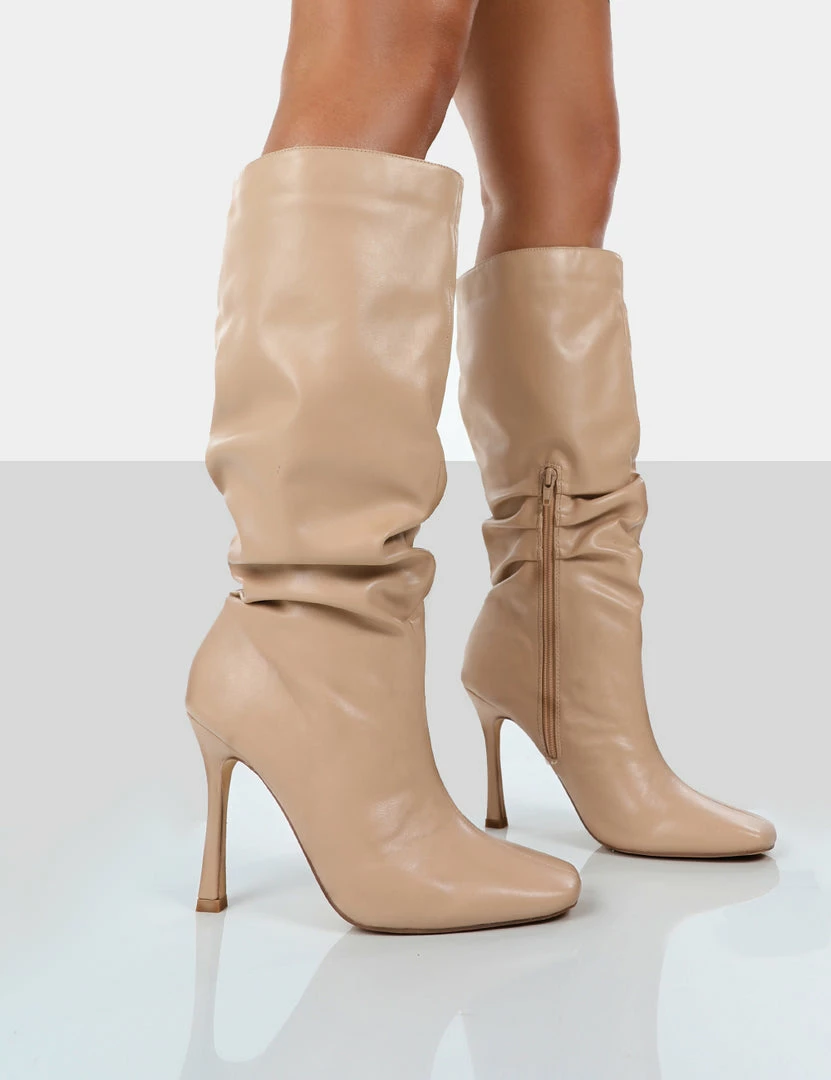 Public Desire UK NEW IN Iris Nude Pointed Toe Stiletto Knee High Boots 1 Public Desire UK NEW IN Iris Nude Pointed Toe Stiletto Knee High Boots