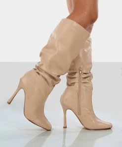 Public Desire UK NEW IN Iris Nude Pointed Toe Stiletto Knee High Boots 7 Public Desire UK NEW IN Iris Nude Pointed Toe Stiletto Knee High Boots