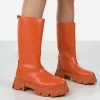 Public Desire UK Jolie Orange Pu Knee High Chunky Sole Long Boots