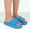 Public Desire UK Juicy Blue Terry Towelling Slider Slippers
