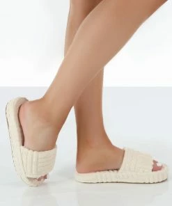 Public Desire UK NEW IN Juicy Ecru Terry Towelling Slider Slippers 6 Public Desire UK NEW IN Juicy Ecru Terry Towelling Slider Slippers