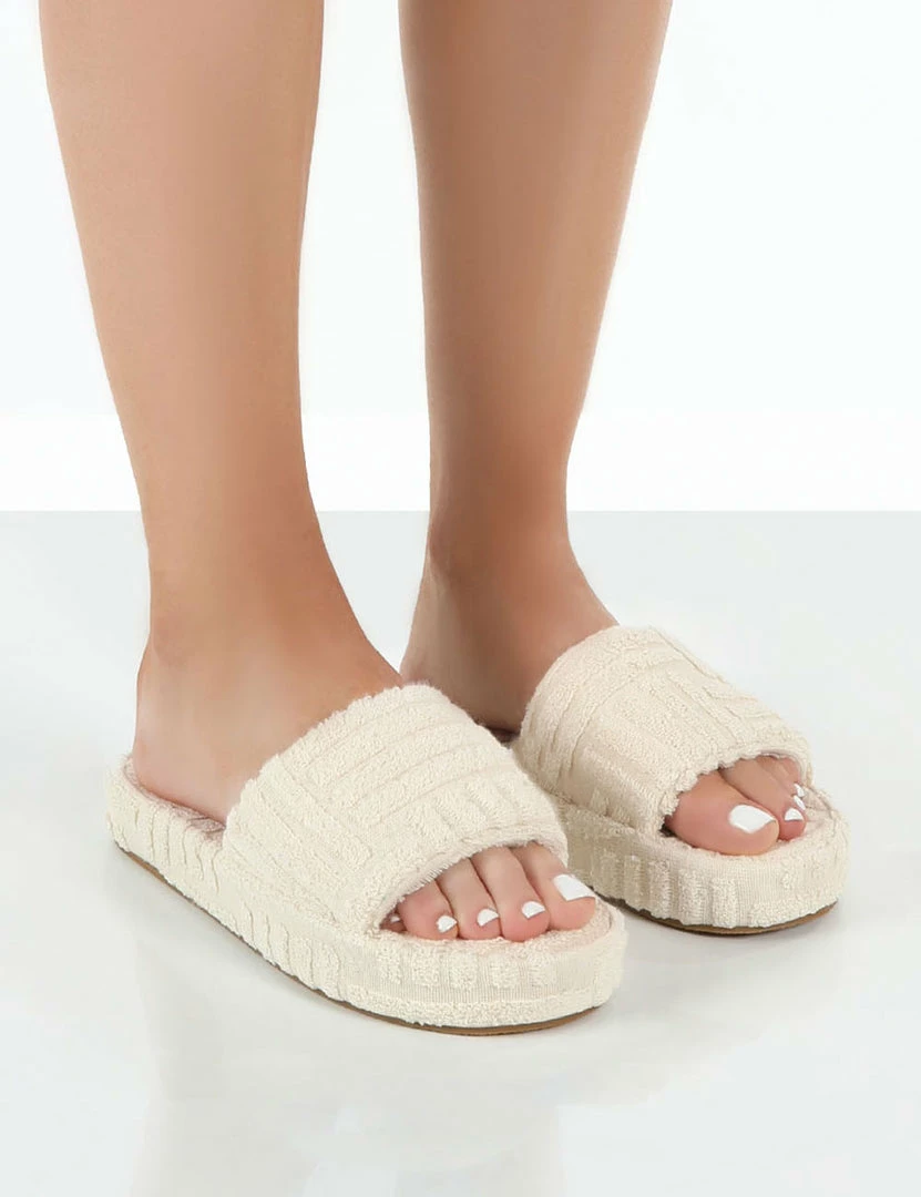 Public Desire UK NEW IN Juicy Ecru Terry Towelling Slider Slippers 1 Public Desire UK NEW IN Juicy Ecru Terry Towelling Slider Slippers