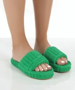 Public Desire UK Juicy Green Terry Towelling Slider Slippers