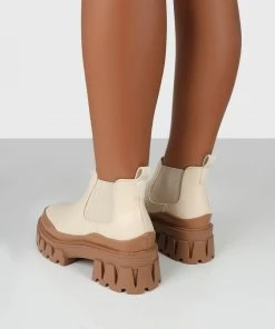 Public Desire UK KAYA OFF WHITE PU CHUNKY SOLE CHELSEA BOOTS Ankle Boots