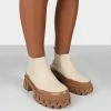 Public Desire UK KAYA OFF WHITE PU CHUNKY SOLE CHELSEA BOOTS Ankle Boots