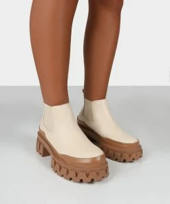 Public Desire UK KAYA OFF WHITE PU CHUNKY SOLE CHELSEA BOOTS Ankle Boots