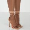 Public Desire UK Lacey Nude PU Square Toe Strappy Lace Up Stiletto Heels NEW IN