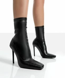 Public Desire UK Lars Black Pu Wide Fit Sock High Heeled Ankle Boots