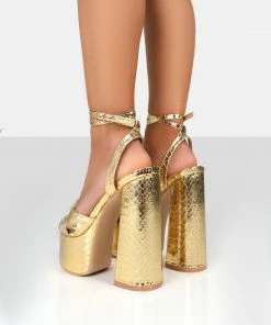 Public Desire UK Back In Stock Leo Edition Gold Metallic Platform High Heels