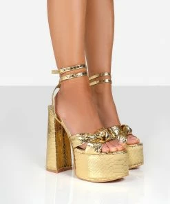 Public Desire UK Back In Stock Leo Edition Gold Metallic Platform High Heels