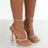 Public Desire UK Longshot Nude Wrap Around Mesh Heels