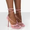 Public Desire UK Longshot Pink Wrap Around Mesh Heels
