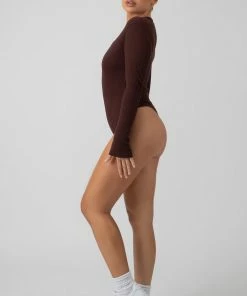 Public Desire UK Zip Front Ribbed Bodysuit Coffee