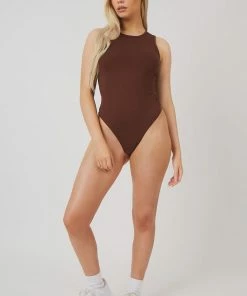 Public Desire UK Racer Back Bodysuit Coffee