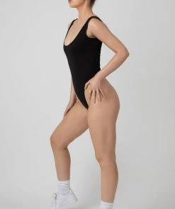 Public Desire UK KAIIA CLOTHING Low Back Scoop Bodysuit Black