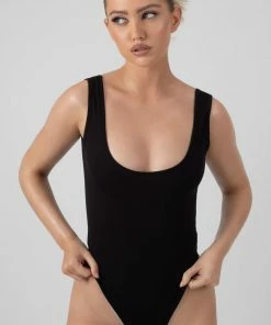 Public Desire UK KAIIA CLOTHING Low Back Scoop Bodysuit Black