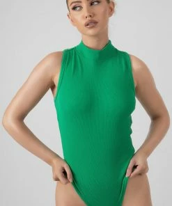 Public Desire UK High Neck Racer Back Bodysuit Green KAIIA CLOTHING