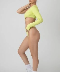 Public Desire UK KAIIA CLOTHING Ribbed Cut Out One Sleeve Bodysuit Lime