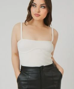 Public Desire UK Strappy Corset Bodysuit Ecru