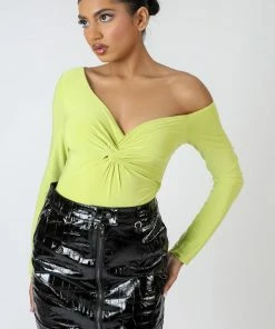 Public Desire UK Twist Wrap Gather Long Sleeve Bodysuit